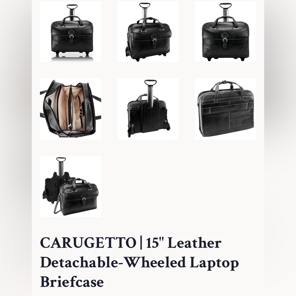 SIAMOD Carugetto 15.5 Black Leather Detachable Wheeled Travel Bag Orig $700